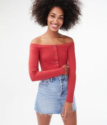 Seriously Soft Button-Front Off-The-Shoulder Top***