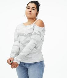 Camo One-Shoulder Pullover Sweatshirt
