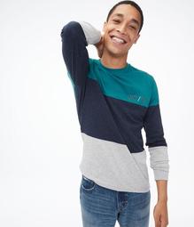 Long Sleeve Colorblocked Stretch Graphic Tee