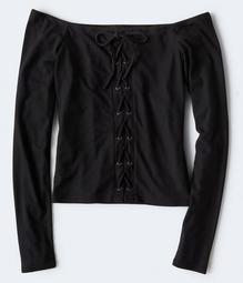 Long Sleeve Seriously Soft Lace-Up Off-The-Shoulder Top