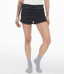 Striped Ruffle-Hem Shorts