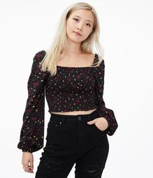 Long Sleeve Floral Cropped Top