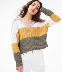 Striped Cropped V-Neck Sweater