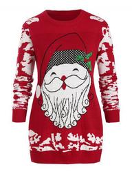 Crew Neck Santa Claus Christmas Plus Size Sweater