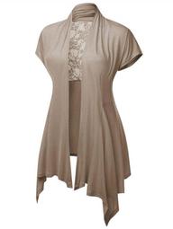 Plus Size Sheer Lace Insert Open Front Cardigan