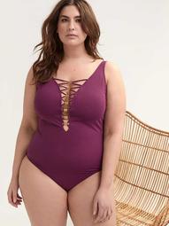 One-Piece Swimsuit with Laced details - Bleu Rod Beattie