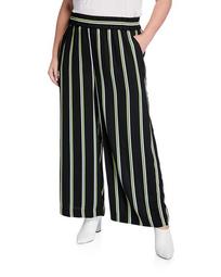 Plus Size Goldie Striped Wide-Leg Pull-On Pants