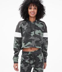 Camo Colorblock Cropped Pullover Hoodie