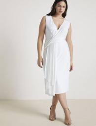 Jason Wu/ELOQUII Draped Asymmetric Flounce Midi Dress