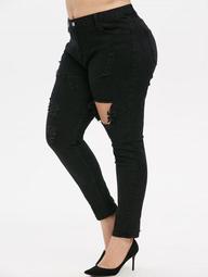 Distressed Mid Rise Skinny Plus Size Jeans