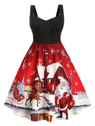 Ruched Snowflake Snowman Santa Claus Christmas Plus Size Dress