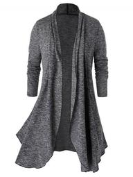 Plus Size Open Front Space Dye Tunic Cardigan