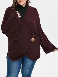 Plus Size Side Slit One Button Ribbed Cardigan