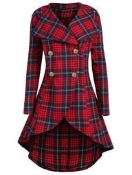 Plus Size Plaid High Low Skirted Coat