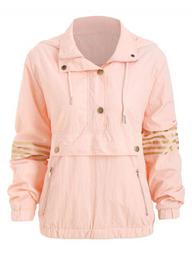 Hooded Placket Gilding Striped Plus Size Anorak