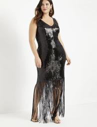 Sequin Gown with Fringe
