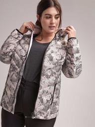 Plus Size Printed Packable Jacket with Hood - ActiveZone