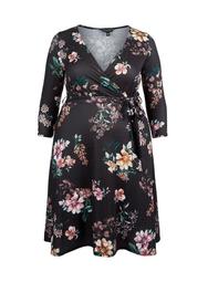 **DP Curve Black Floral Print Wrap Jersey Dress