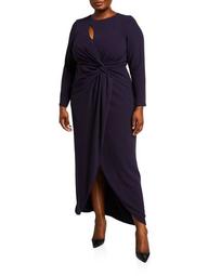 Plus Size Naomi Long-Sleeve Knotted Front Gown