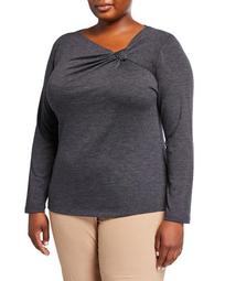 Plus Size Draped-Neck Top with Knot Detail