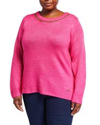 Plus Size Long-Sleeve Chain-Neck Wool-Blend Sweater