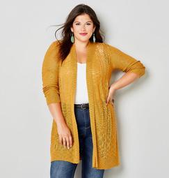 Pointelle Accented Open Cardigan