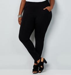 Ponte Knit Tummy Control Legging with Zip Pockets in Black