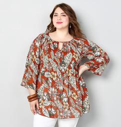 Coral Floral Print Pleated Tunic