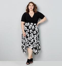 Surplice Dress with Puff Floral Skirt