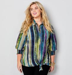 Striped Crepe Side Tie Shirt
