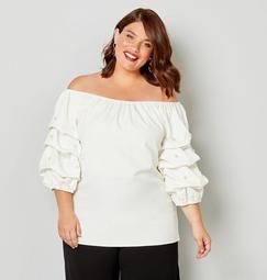 Pearl Detail On-Off the Shoulder Top