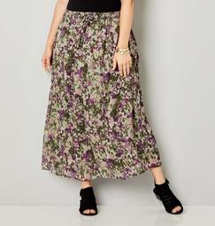 Floral Print Chiffon Midi Skirt