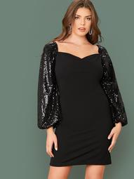 Plus Sweetheart Neck Sequin Sleeve Fitted Dress