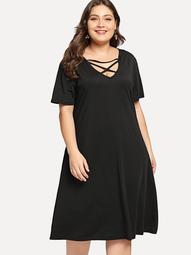Plus Strappy Neck Solid Dress