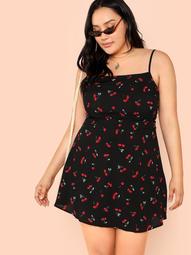 Plus Allover Cherry Print Cami Dress