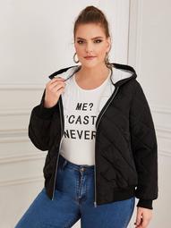 Plus Zip Up Hooded Quilted Puffer Jacket