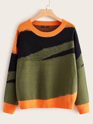Plus Drop Shoulder Colorblock Sweater