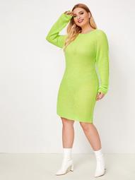 Plus Neon Green Raglan Sleeve Sweater Dress