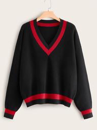 Plus Chevron Print Drop Shoulder Cricket Sweater
