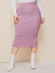 Plus High Waist Pencil Sweater Skirt