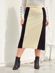 Plus Colorblock Rib-Knit Sweater Skirt Without Belt