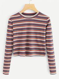Plus Colorful Striped Long Sleeve Tee