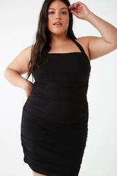Plus Size Ruched Halter Bodycon Dress