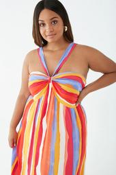 Plus Size Striped Maxi Halter Dress