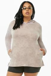 Plus Size Hooded French Terry Oil Wash Top