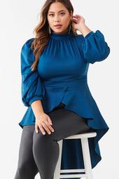 Plus Size Mock Neck High-Low Top