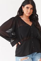 Plus Size Sheer Button-Front Top