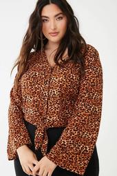 Plus Size Leopard Print Knotted Top