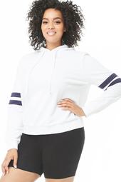 Plus Size Varsity-Striped Sleeve Pullover