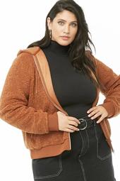 Plus Size Hooded Faux Shearling Jacket